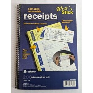 Adams Write 'n Stick Self-Stick Removable Receipts Binder Book Set of 3